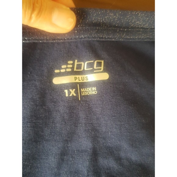 BCG Womens Blouse Top Blue Metallic V Neck Tee Size Plus 1X Short Sleeve NWT - Picture 7 of 12